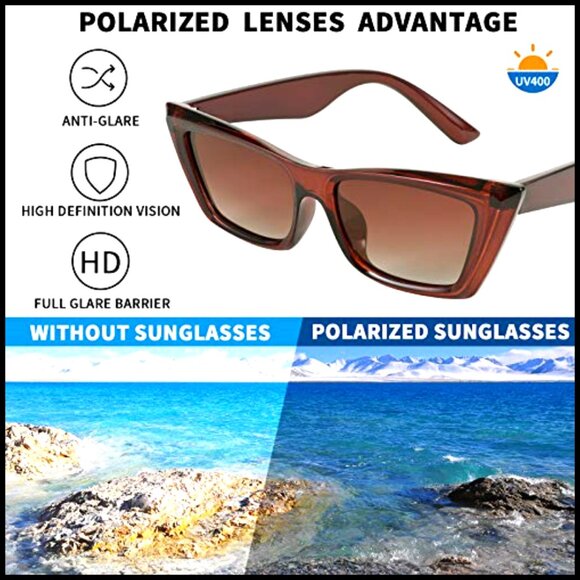 Small Cateye Square Polarized Sunglasses Classic Thick Rectangle Frame